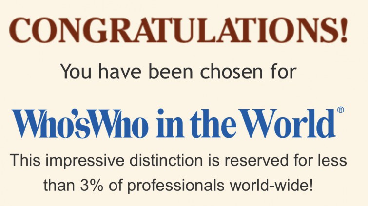 弊社代表が「2020 Who's Whos in the World」に選出されました